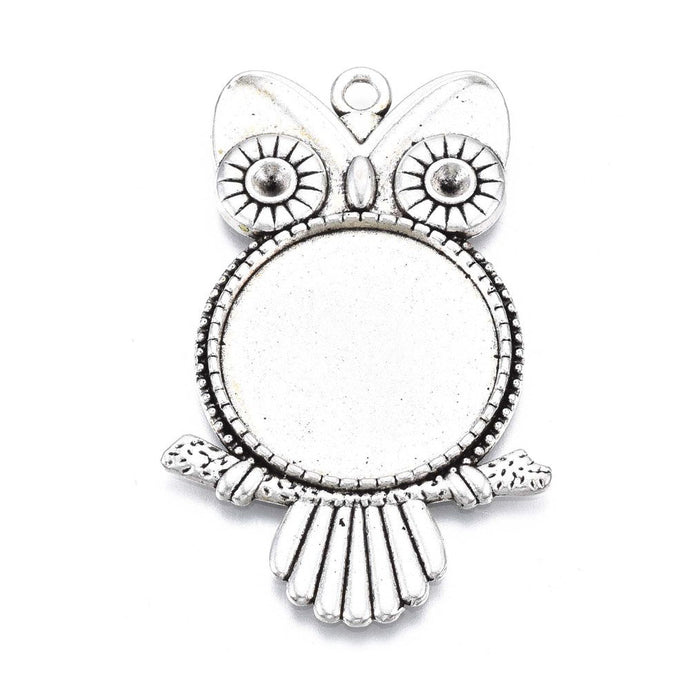 Owl Cabochon Pendant Setting 45mm x 29mm x 2.5mm Antique Silver - Affordable Jewellery Supplies