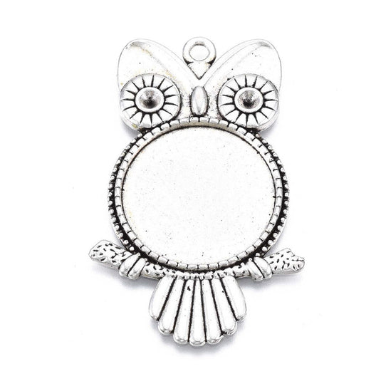 Owl Cabochon Pendant Setting 45mm x 29mm x 2.5mm Antique Silver - Affordable Jewellery Supplies