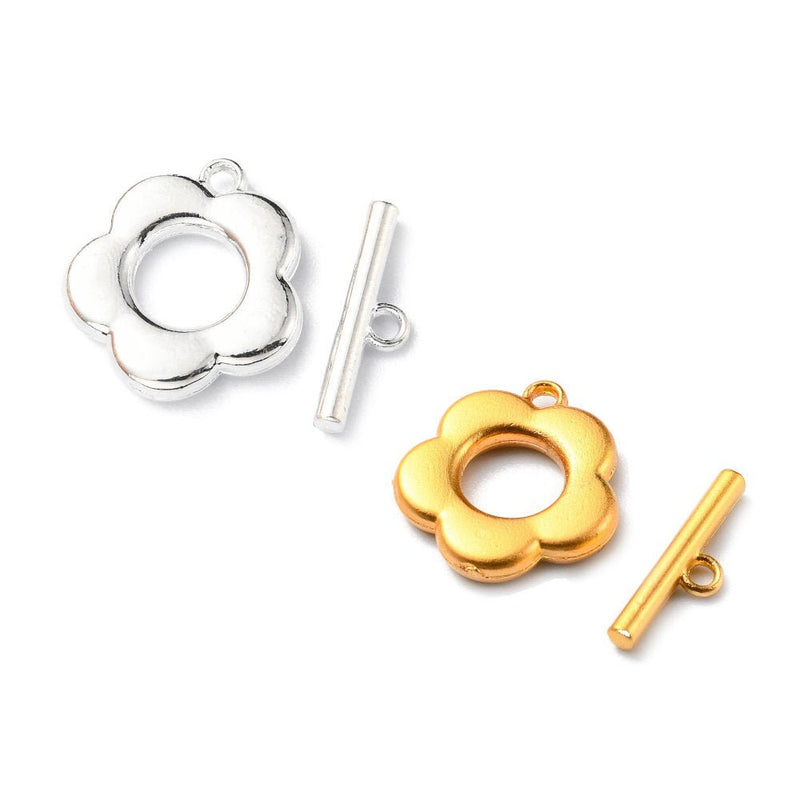 Load image into Gallery viewer, Flower Toggle Clasp 14mm x 13mm x 2mm Matte Gold - Affordable Jewellery Supplies
