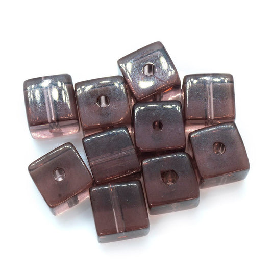 Crystal Glass Cube 7mm Amethyst - Affordable Jewellery Supplies