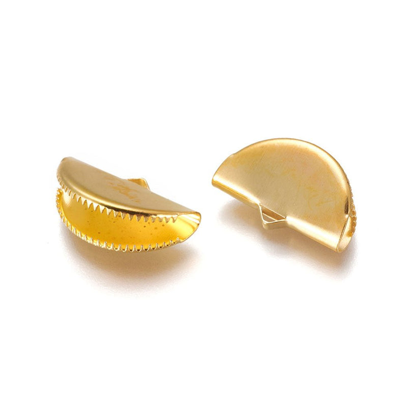 Load image into Gallery viewer, Iron Ribbon Crimp Ends 12.5mm x 20mm Gold - Affordable Jewellery Supplies

