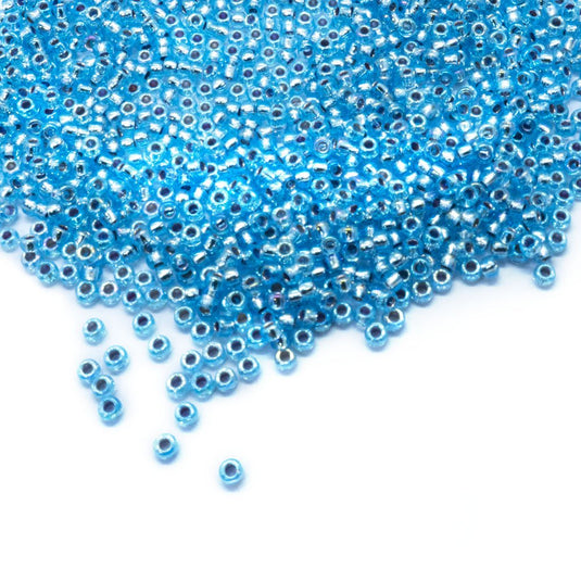Miyuki Rocailles Silver Lined Seed Beads 11/0 Aqua AB - Affordable Jewellery Supplies