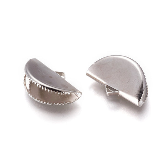 Iron Ribbon Crimp Ends 12.5mm x 20mm Platinum - Affordable Jewellery Supplies