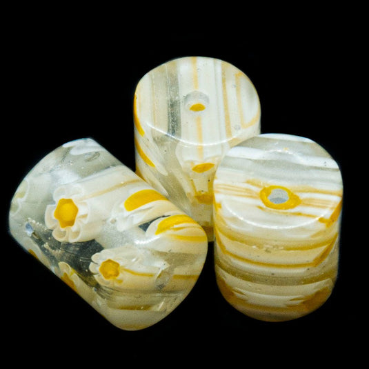 Millefiori Glass Tubes 10mm x 8mm Gold - Affordable Jewellery Supplies