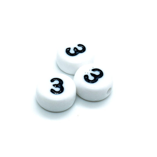 Acrylic Alphabet and Number Beads 7mm Number 3 - Affordable Jewellery Supplies