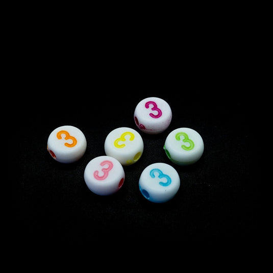 Pastel Acrylic Number Beads 7mm x 3mm Three - Affordable Jewellery Supplies