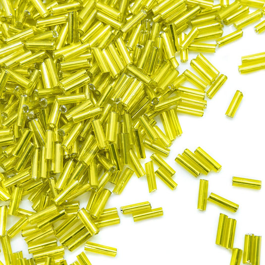 Silver Lined Glass Bugle Bead 6mm x 1.8mm Yellow - Affordable Jewellery Supplies