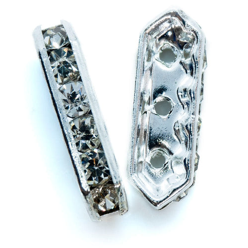 3 Hole Rhinestone Spacer Bar 18mm x 6mm x 3.5mm Silver - Affordable Jewellery Supplies