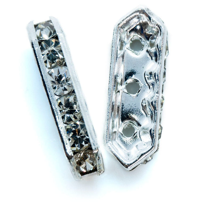 3 Hole Rhinestone Spacer Bar 18mm x 6mm x 3.5mm Silver - Affordable Jewellery Supplies