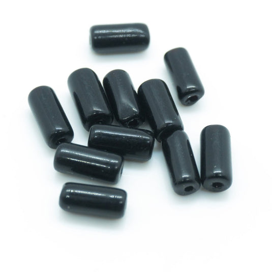 Glass Cylinder 9mm x 4mm Black Opaque - Affordable Jewellery Supplies