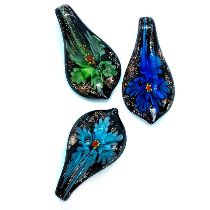Murano Lampwork Glass Small Pendant 34mm x 17mm Blue - Affordable Jewellery Supplies