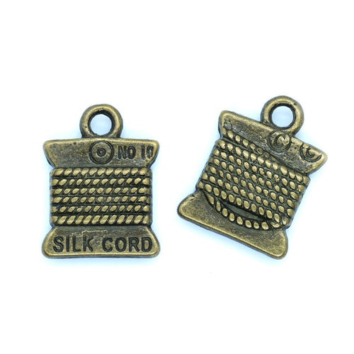 Silk Cord Spool Charm 15mm x 10mm Antiqued Bronze - Affordable Jewellery Supplies