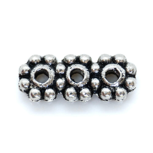Tibetan Style Three - Hole Spacer Bar 10mm x 4mm Antique Silver - Affordable Jewellery Supplies