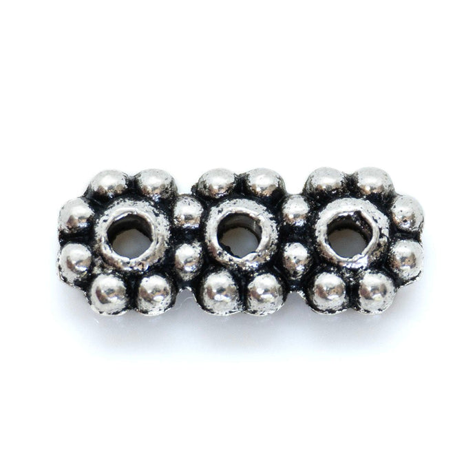 Tibetan Style Three - Hole Spacer Bar 10mm x 4mm Antique Silver - Affordable Jewellery Supplies