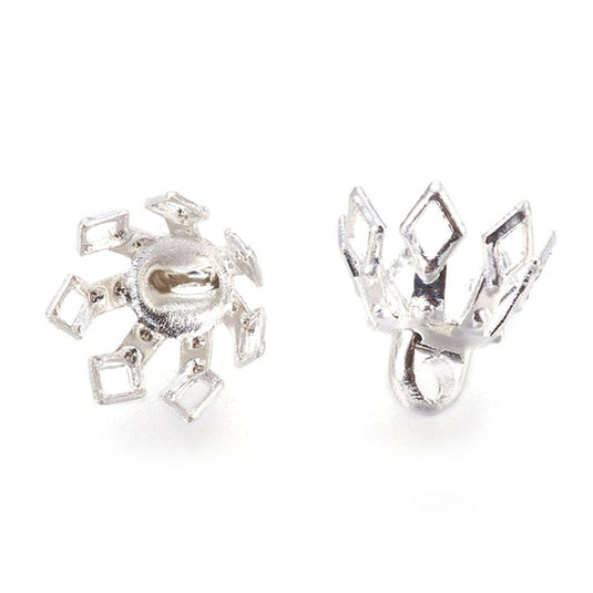 7 - Petal Flower Bead Cap with Bail 8mm x 8mm Silver - Affordable Jewellery Supplies