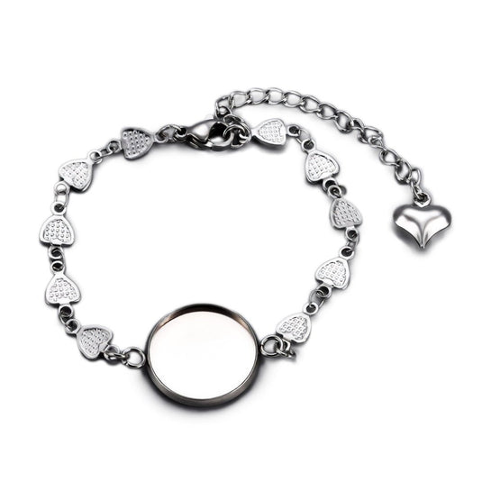 304 Stainless Steel Cabochon Bracelet Making Set - Flat Heart 16cm + 65mm extender x 5.5mm Stainless Steel - Affordable Jewellery Supplies
