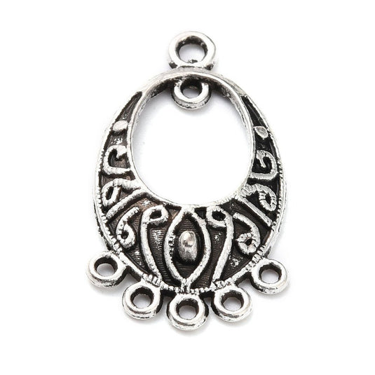 Tibetan Style Oval Alloy Chandelier Connector 36.5mm x 20mm x 4mm Antique Silver - Affordable Jewellery Supplies