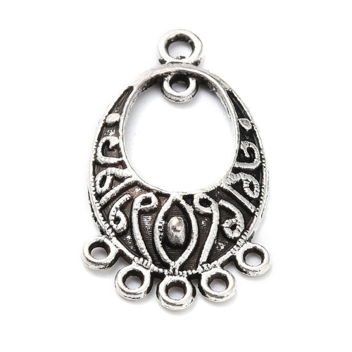 Tibetan Style Oval Alloy Chandelier Connector 36.5mm x 20mm x 4mm Antique Silver - Affordable Jewellery Supplies