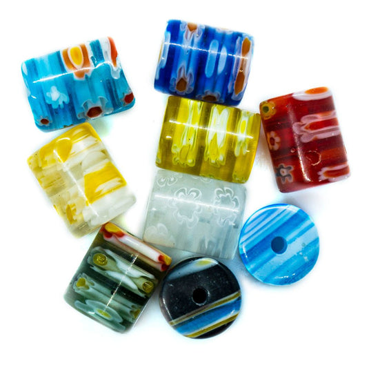 Millefiori Glass Tubes 10mm x 8mm Green - Affordable Jewellery Supplies