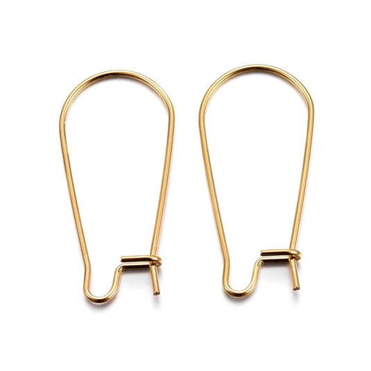 304 Stainless Steel Kidney Ear Wire 25mm x 12mm Gold - Affordable Jewellery Supplies