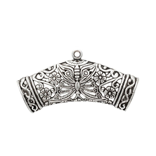 Tibetan Style Curved Bead With Loop 45mm x 23mm x 8mm Antique Silver - Affordable Jewellery Supplies