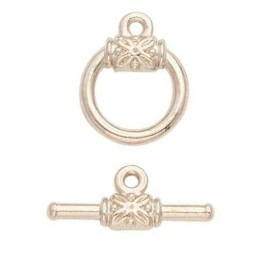 Alloy Toggle Clasp with Flower Detail 18mm x 14.5mm Platinum - Affordable Jewellery Supplies