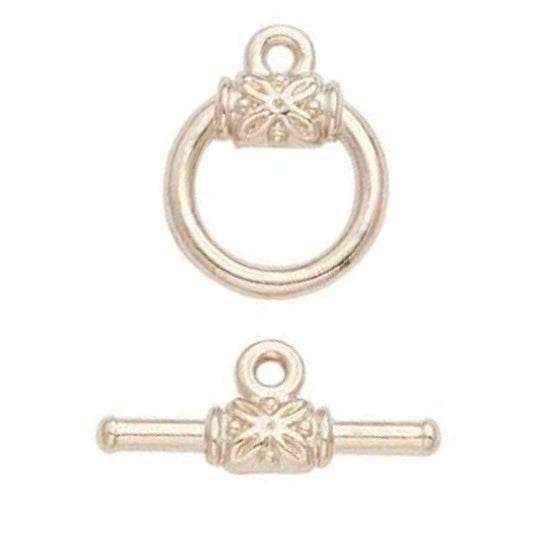 Alloy Toggle Clasp with Flower Detail 18mm x 14.5mm Silver - Affordable Jewellery Supplies