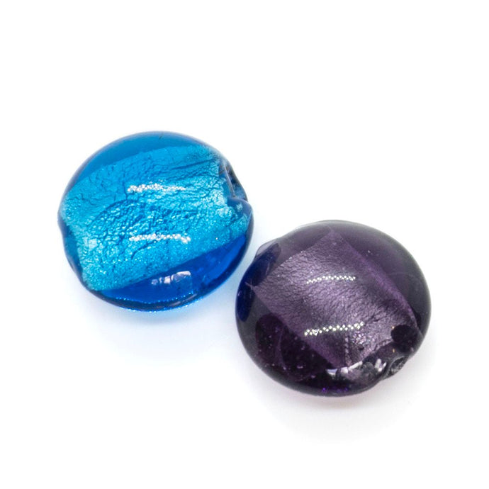 Silver Foil Lined Flat Oval Glass Bead 16mm x 16mm x 9mm Aqua - Affordable Jewellery Supplies