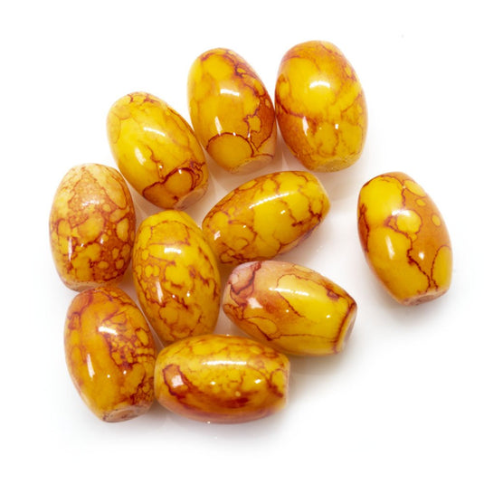 Glass Oval with Veining 11mm x 7mm Orange and Yellow - Affordable Jewellery Supplies