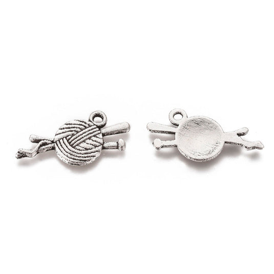 Ball of Yarn Charm - Cadmium Free & Nickel Free & Lead Free 26mm x 11mm Antique Silver - Affordable Jewellery Supplies
