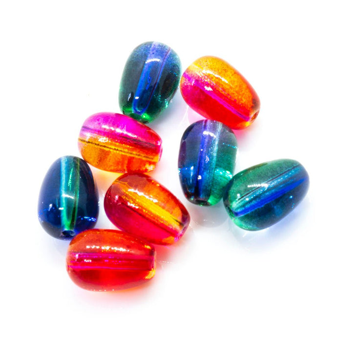 Baking Paint Glass Teardrop Two Tone 9mm x 6.5mm Blue and Green - Affordable Jewellery Supplies