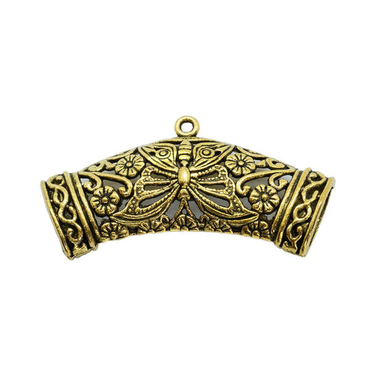 Tibetan Style Curved Bead With Loop 45mm x 23mm x 8mm Antique Gold - Affordable Jewellery Supplies