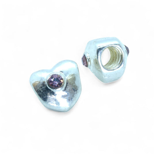 European Heart Bead with Rhinestones 10mm x 10mm Silver Pink - Affordable Jewellery Supplies