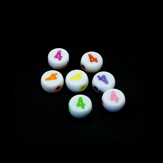 Pastel Acrylic Number Beads 7mm x 3mm Four - Affordable Jewellery Supplies