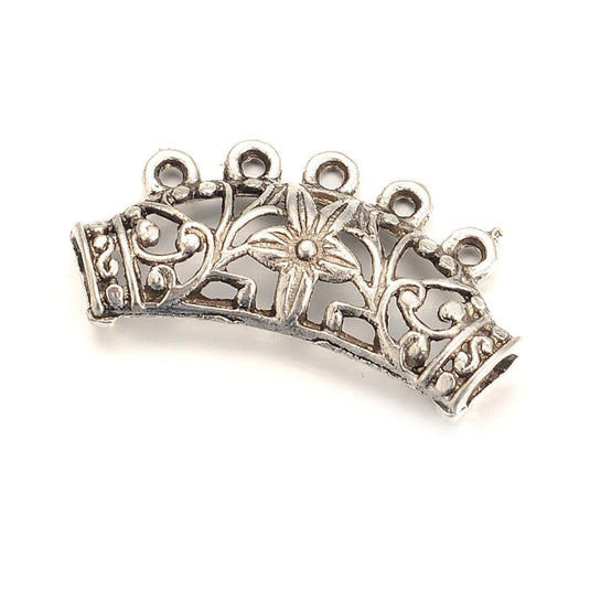 Hollow Curved Connector 38mm x 20mm x 6mm Antique Silver - Affordable Jewellery Supplies