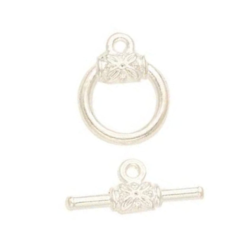 Load image into Gallery viewer, Alloy Toggle Clasp with Flower Detail 18mm x 14.5mm Silver - Affordable Jewellery Supplies
