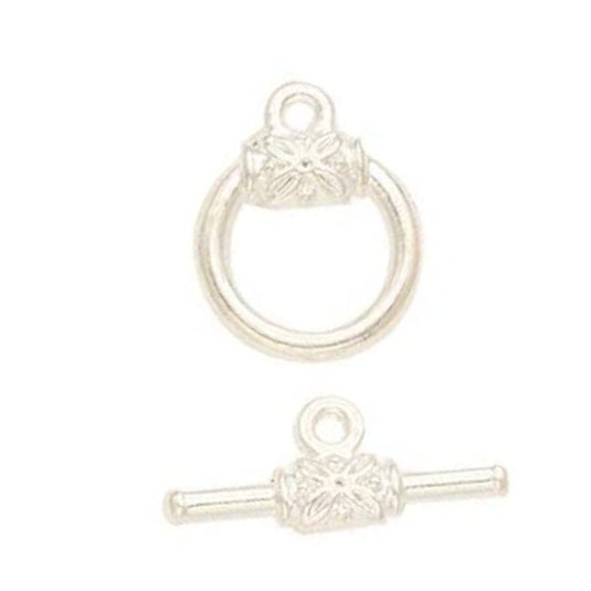 Alloy Toggle Clasp with Flower Detail 18mm x 14.5mm Silver - Affordable Jewellery Supplies