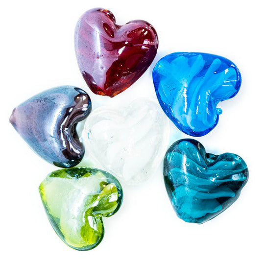 Handmade Lampwork Heart Shaped Beads 20mm x 20mm x 12mm Cerulean - Affordable Jewellery Supplies