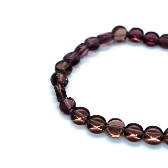 Flat Round Glass Beads Strands 6mm x 34cm length Amethyst - Affordable Jewellery Supplies