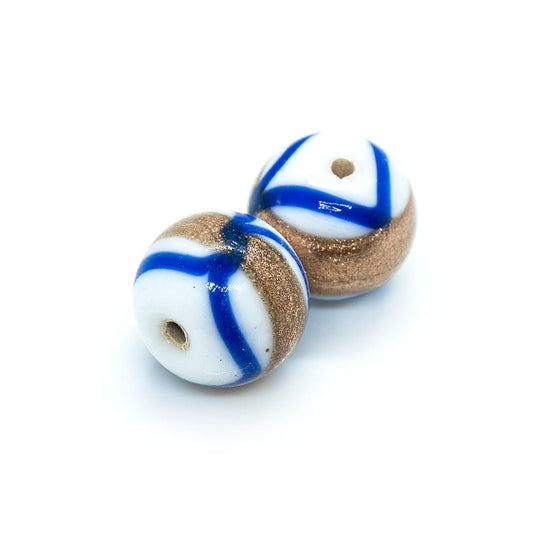 Indian Glass Lampwork Round Bead with Gold Lines 12mm White - Affordable Jewellery Supplies