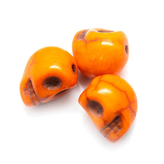 Synthetic Turquoise Skull Bead 10mm x 9mm x 8mm Orange - Affordable Jewellery Supplies
