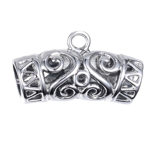 Curved Filigree Barrel Bead 24mm x 13mm x 8mm Silver - Affordable Jewellery Supplies