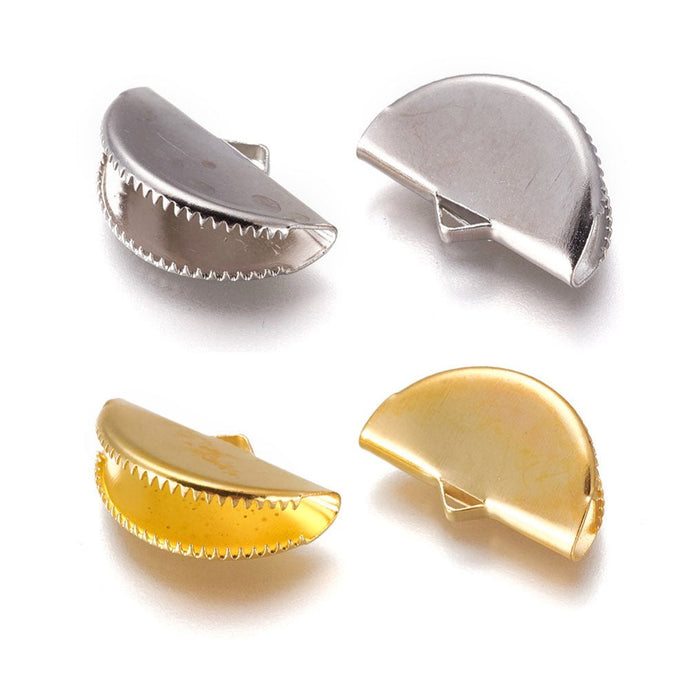 Iron Ribbon Crimp Ends 12.5mm x 20mm Platinum - Affordable Jewellery Supplies