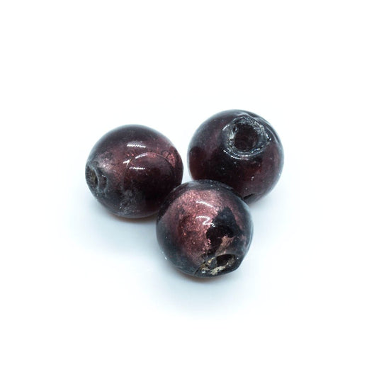 Lampwork Glass Silver Foil Round Beads 8mm Purple - Affordable Jewellery Supplies
