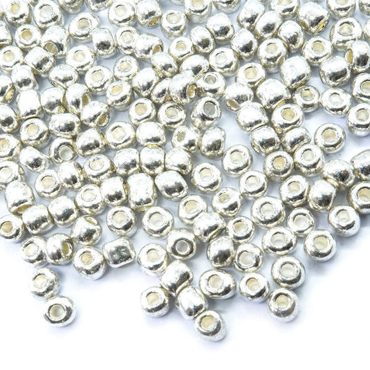 6/0 Metallic Coloured Glass Seed Beads 6/0 (4mm) Silver - Affordable Jewellery Supplies