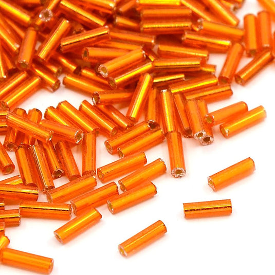 Silver Lined Glass Bugle Bead 6mm x 1.8mm Orange - Affordable Jewellery Supplies