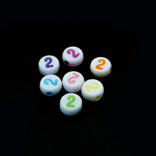 Pastel Acrylic Number Beads 7mm x 3mm Two - Affordable Jewellery Supplies