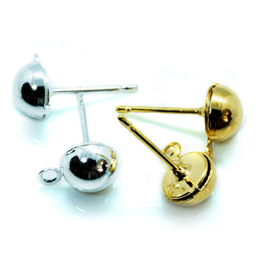 Half Ball Earring Stud Post With Closed Loop 6mm Silver - Affordable Jewellery Supplies