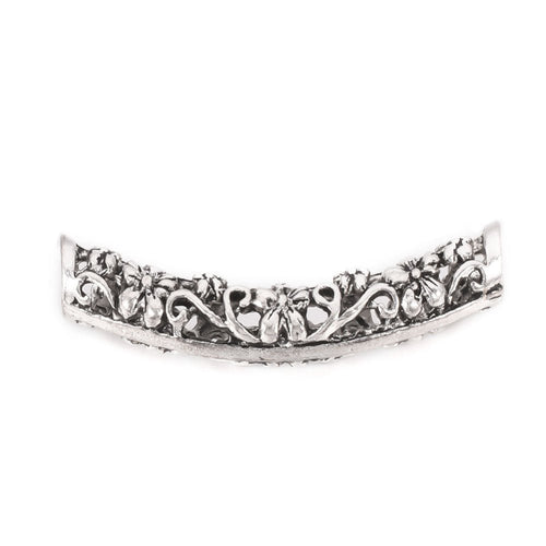 Tibetan Style Curved Metal Tube Bead 32mm x 6mm Antique Silver - Affordable Jewellery Supplies