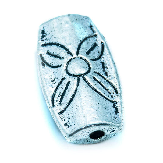Oval Tube With Flower 16mm x 9mm Antique Silver - Affordable Jewellery Supplies